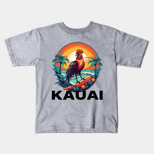 Kauai Hawaii - Rooster (with Black Lettering) Kids T-Shirt by VelvetRoom